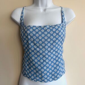Abercrombie & Fitch Linen Cotton Blend Blue and White Floral Bustier Top Sz L